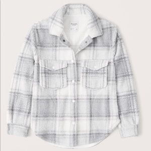 Abercrombie Gray Plaid Sherpa Shirt Jacket